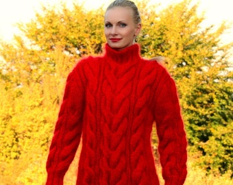 Dicker Zopfmuster Mohairpullover handgestrickter Designer warmer Winterpullover SuperTanya