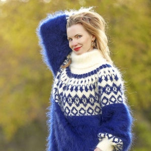 Blue Icelandic Mohair Sweater Dress Hand Knitted Fuzzy Mohair - Etsy