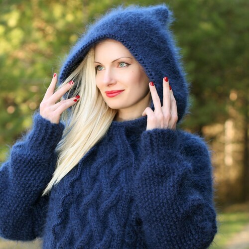 Hand Knitted WOOL and MOHAIR Mens Sweater With HOODIE Jumper Etsy