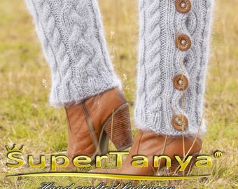 Cable knit leg warmers  gaiters spats in gray by SuperTanya