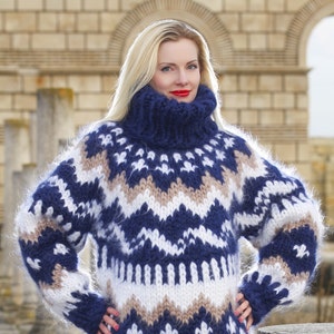 Blue Icelandic Mohair Sweater Extra Thick Nordic Turtleneck Pullover by ...