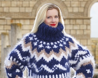 Blue Icelandic Mohair Sweater Extra Thick Nordic Turtleneck