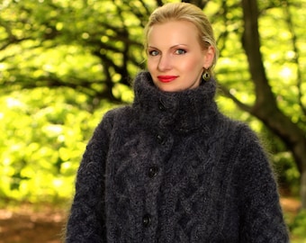 Fuzzy cable knit jacket in bluish gray by SuperTanya