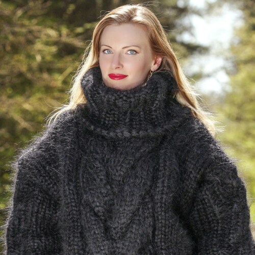 Thick Cable Knit Mohair Sweater Hand Knitted Thick Pullover by - Etsy