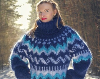 Fuzzy Icelandic mohair sweater in blue by SuperTanya