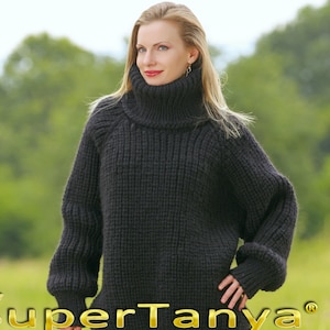 Thick wool sweater hand knitted pullover handmade turtleneck jumper by SuperTanya