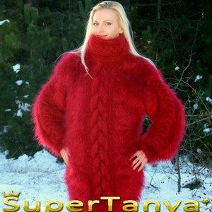 Red thick fuzzy long sweater dress mohair sweater dress by SuperTanya