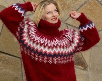 Made to order Icelandic hand knitted mohair sweater in red by SuperTanya