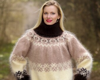 Nordic mohair sweater hand knitted thick Icelandic mohair pullover SuperTanya