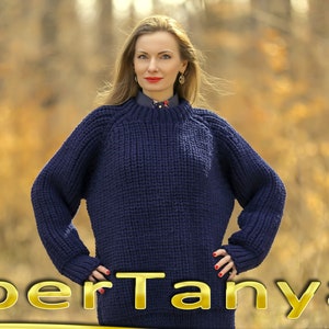 Blue merino sweater designer hand knit wool pullover by SuperTanya