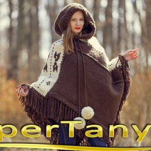 Alpaca sweater poncho hoodie sweater wrap hand knitted designer poncho by SuperTanya