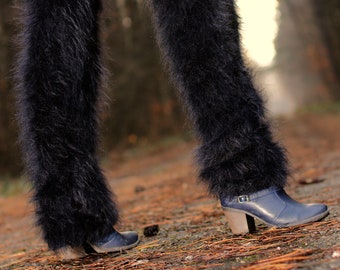 Hand Knitted Fluffy Mohair Pants, Fuzzy Leg Warmers