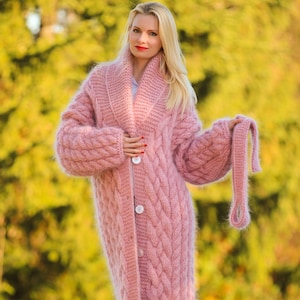 Luxurious Cable Knit Long Coat Supertanya - Etsy