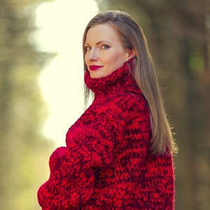 Thick red wool sweater hand crafted thick turtleneck pullover SuperTanya
