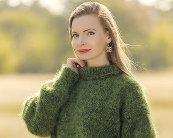 Warm green wool sweater mohair pullover by SuperTanya