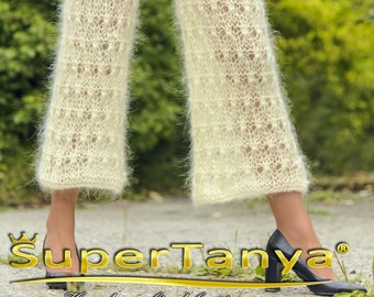 Ivory lace mohair pants net mesh light trousers SuperTanya