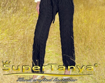 Cable knit merino pants hand knitted designer trousers by SuperTanya