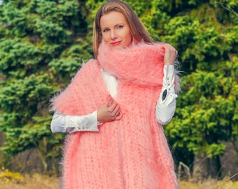 Extra long pink fuzzy mohair scarf handmade fuzzy shawl READY TO SHIP