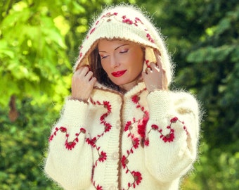 Mohair cardigan with flowers embroidery hand knitted sweater jacket by SuperTanya