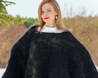 Mohair sweater poncho fuzzy wrap shawl by SuperTanya