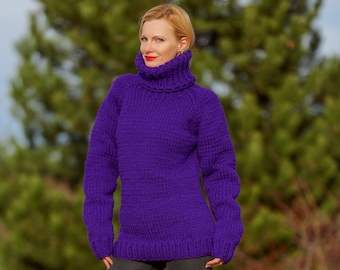 Purple wool sweater, tightly hand knitted pullover with 5 strands soft wool by SuperTanya - READY to SHIP, size S-M