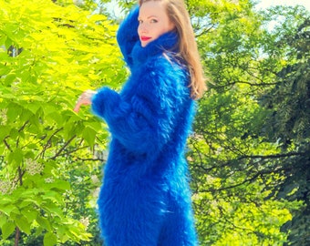 Ready to ship fuzzy catsuit blue mohair bodysuit by SuperTanya, sizе  L / XL