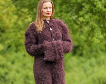 Ready to ship fuzzy catsuit brown mohair bodysuit by SuperTanya, sizе  L / XL