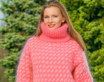 SuperTanya pink mohair sweater multicolor designer pullover thick fuzzy jumper *READY to SHIP size M-L (Medium - Large)