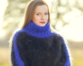 SuperTanya designer black mohair sweater hand knitted custom pullover