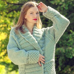 Green Alpaca Sweater Cardigan Hand Knitted Long Coat by - Etsy
