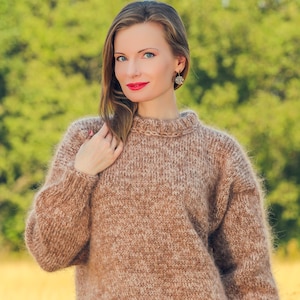 Thick crewneck mohair sweater hand knitted pullover by SuperTanya MADE TO ORDER