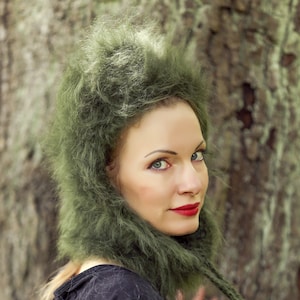 Fuzzy green Christmas mohair balaclava green hat warm winter ski cap