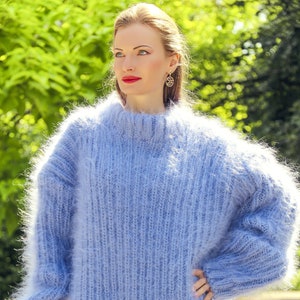 Blue Thick Mohair Sweater With Separate Turtleneck by - Etsy