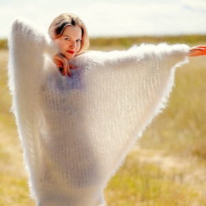 Long batwing mohair dress slouchy sweater tunic hand knitted fluffy oversized pullover SuperTanya