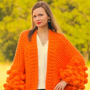 SuperTanya chunky knitted orange cardigan - Ready to Ship - One size