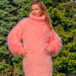 SuperTanya long fuzzy mohair dress hand knitted fluffy gown