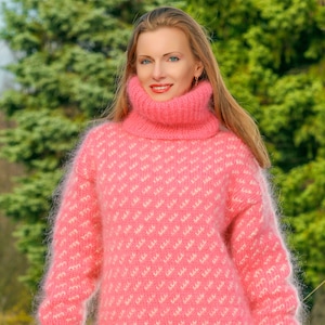 Supertanya Pink Mohair Sweater Multicolor Designer Pullover Thick Fuzzy ...