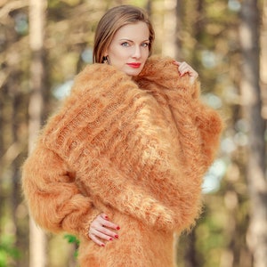 Exclusive orange mohair cowlneck sweater dress READY to SHIP *** size L-XL