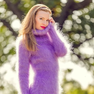 Sexy Fuzzy Mohair Sweater Dress Hand Knitted Fluffy Tunic Long ...