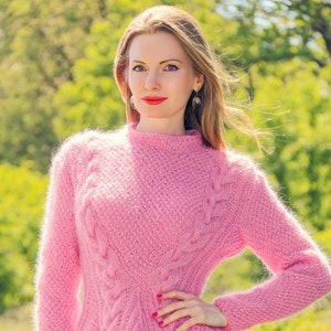 Elegant Mohair Sweater Top With Skirt in Pink Hand Knit Set by ...