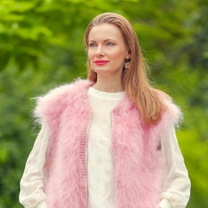 SuperTanya fuzzy pink mohair vest with zipper ready to ship size L-XL image 1