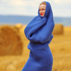 SuperTanya blue wool dress handmade long tube infinity scarf wool sleeping bag *** One Size  *** Ready to Ship ***