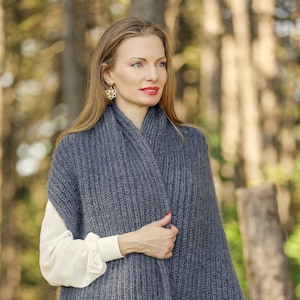 Grey mohair scarf ribbed fuzzy shawl, made to order by SuperTanya