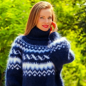 Icelandic Turtleneck Mohair Sweater Hand Knitted Fuzzy Mohair - Etsy