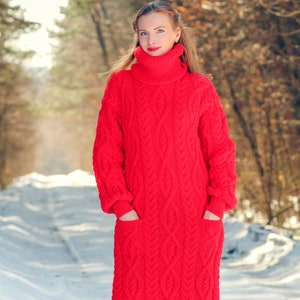 Unique red wool dress