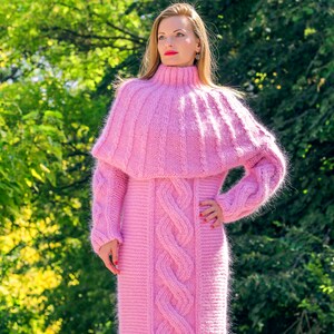 Cable Mohair Dress With Poncho Cape Hand Knitted Gown Unique - Etsy