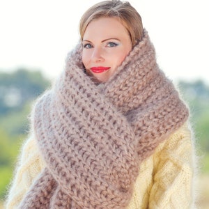 Beige extra long fuzzy mohair scarf handmade fuzzy shawl READY TO SHIP