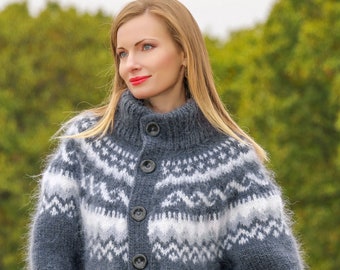 Gray Nordic long mohair cardigan by SuperTanya - Ready to Ship in L size