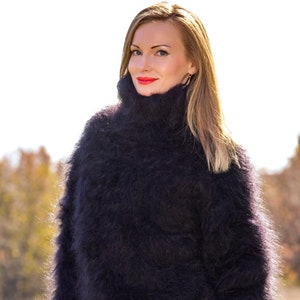 Black mohair sweater SuperTanya thick fuzzy mohair pullover ready to ship size M