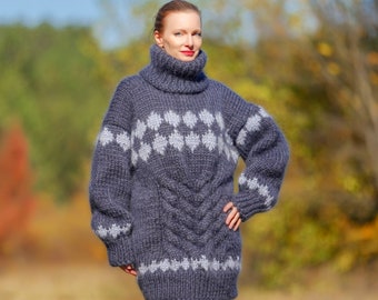 Thick cable knit mohair sweater hand knitted mohair pullover by SuperTanya